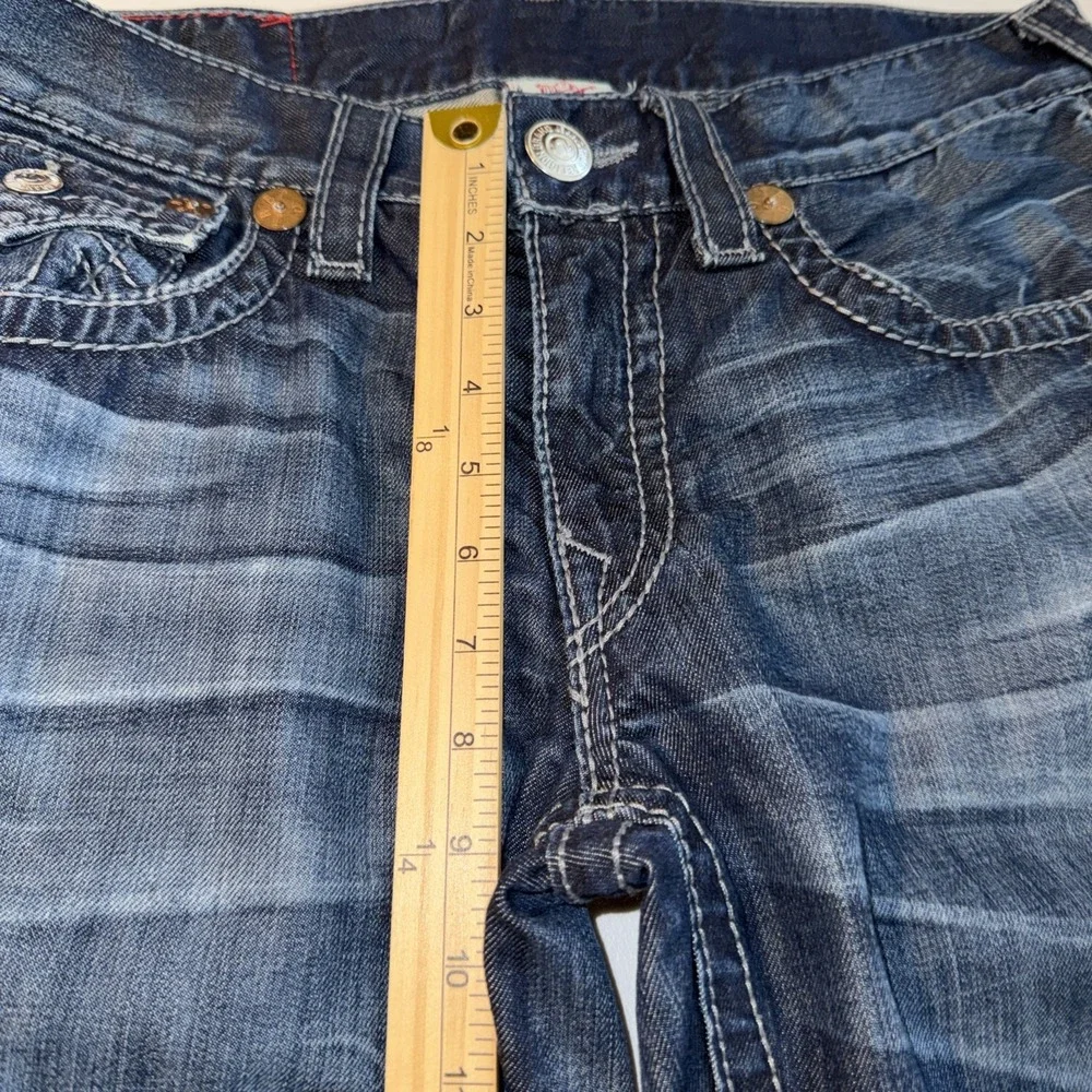 True Religion Mens Straight Leg Jeans Dark Wash Contrast Stitch Size 33 USA Made